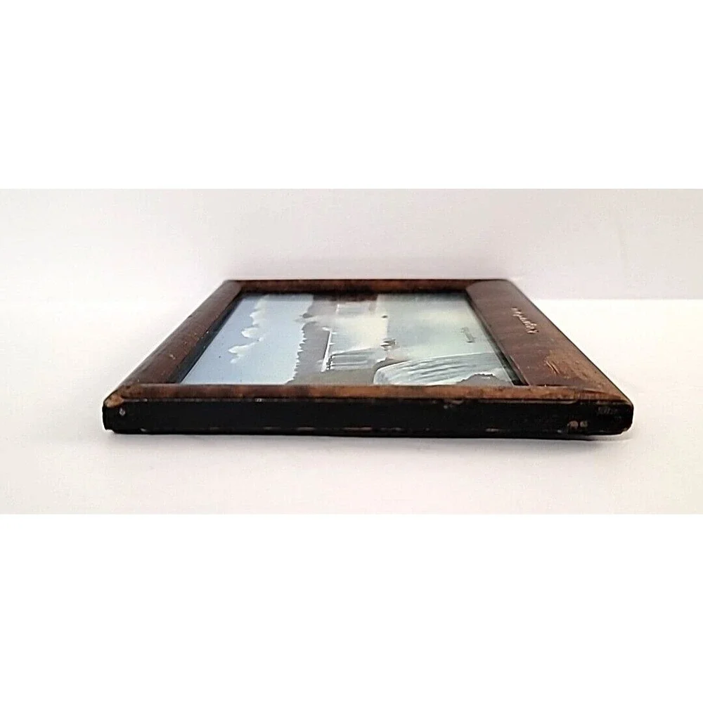Niagara Falls Lithograph Print & Wooden Picture Frame Easel Stand Back 4.5